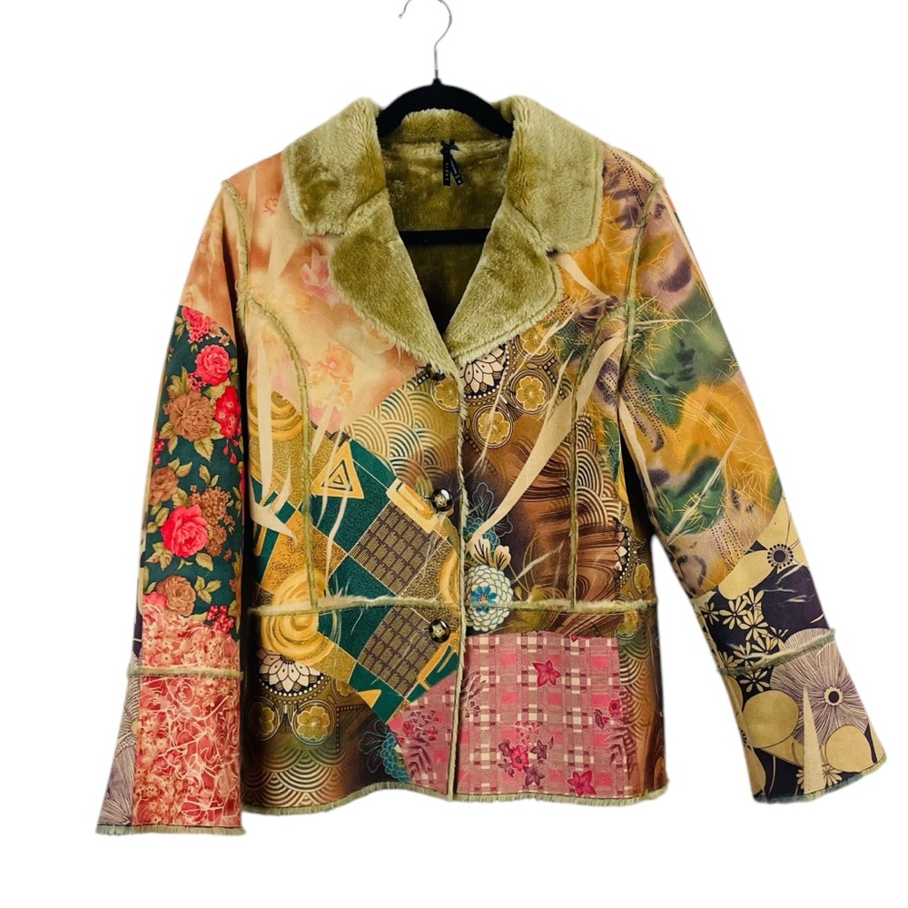 Vintage Lapis Suede color block Bohemian Jacket Small - Picture 1 of 7